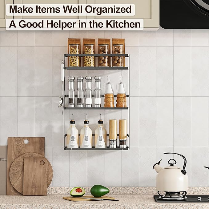 Godboat Bathroom Organizers and Storage, 3-Tier Wall Shelves, Over Toilet Rack with Paper Holder and 2 Hooks, Floating Shelf & Accessories, Gifts for Women, Mom, Mothers Day (Black)-NeatNest