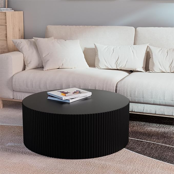 KEVINSPACE Round Coffee Table Modern CoffeeTable CoffeeTables for Living Room Round WoodCoffeeTable CircleCoffee Tables LargeRound Coffee TableBedroom Office No Assembling Ø35.43" x 13.78"H Black
