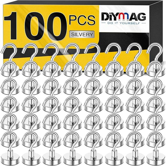 DIYMAG Neodymium 100 Pack Magnetic Hooks, Facilitate Hook for Cruise, Home, Kitchen, Workplace, Office and Garage-NeatNest