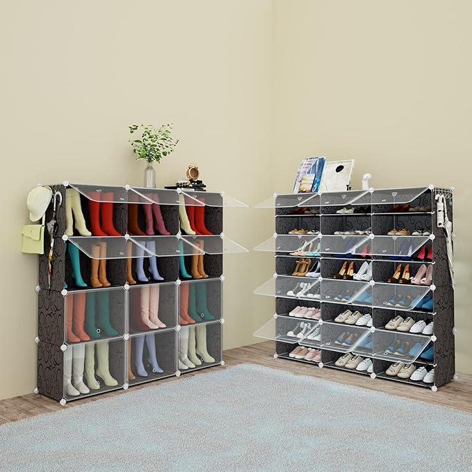 Shoe Rack Organizer, 48 Pair Shoe Storage Cabinet with Door Expandable Plastic Shoe Shelves for Closet,Heels,Boots,Slippers,8 Tier-NeatNest