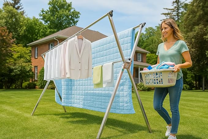 Clothes Drying Rack Folding Indoor Outdoor, Foldable Portable Laundry Drying Rack, Heavy Duty Laundry Hanger Dryer Rack with 20 Hooks (79.55'')-NeatNest