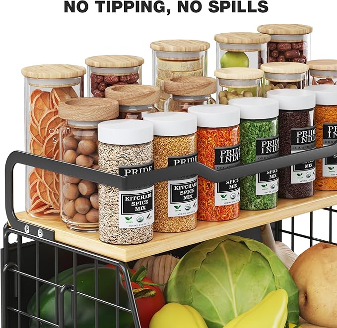 2 Pack Magnetic Shelf for Fridge with Wider & Thicker Magnet, Refrigerator Organizer Storage Basket for Fruit, Onion, Potato, Spice Rack, Kitchen, Laundry, Pantry (Black, 11.81" x 6.77" x 11.81")