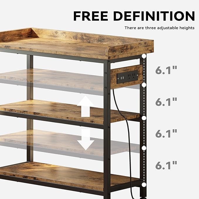 IRONCK Console Table, Sofa Table with Power Outlet, Farmhouse Hallway Table for Entryway, Living Room, Height Adjustable, Easy Assembly, Rustic Brown,32"-NeatNest