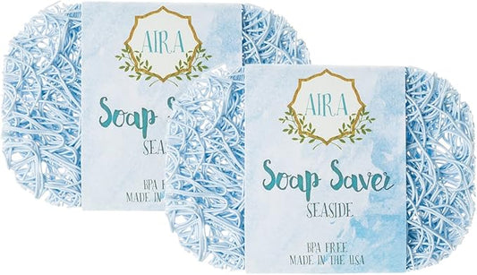 Aira Soap Saver - Dish & Holder Accessory - BPA Free Shower & Bath Holder - Drains Water, Circulates Air, Extends Life - Easy to Clean, Fits All Dish Sets - Seaside Two Pack-NeatNest
