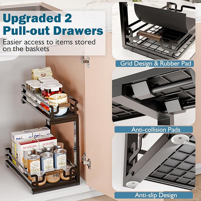 Under Sink Organizer, 2 Tier Slide Out Storage for Bathroom Kitchen (2 Pack)-NeatNest