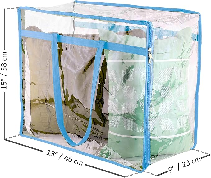 Clear Vinyl Zippered Storage Bags (3-Pack) 40L Sturdy Storage Bags for Sweaters, Blankets, Comforters, Bedding Sets and Much More! (Light Blue, 18x15x9)-NeatNest
