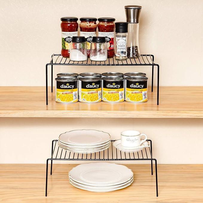 iPEGTOP 4-Pack 15.7 x 9.4 Inch Rustproof Metal Wire Kitchen Storage Shelves – Organizer for Freezer, Fridge, Pantry & Countertop – Spice, Utensils Rack – Black-NeatNest