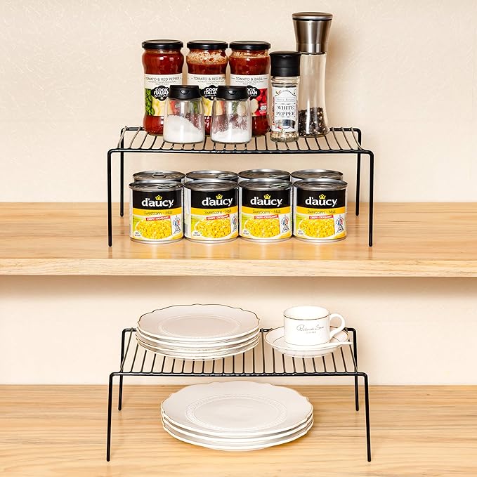 iPEGTOP Set of 6 Large (15.7 x 9.4 Inch) Kitchen Cupboard Organiser, Freezer Cabinet Storage Metal Shelf Wire Rack, Rustproof Steel Shelves for Fridge Pantries Countertops Utensils, Black-NeatNest