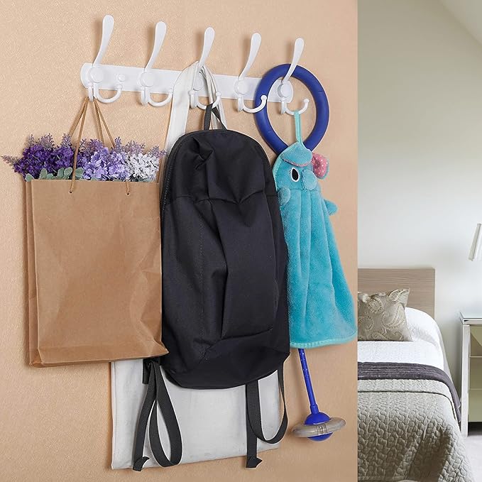 Coat Rack Wall Mounted,5 Tri Stainless Steel Coat Hook for Coat Hat Robes Towel in Mudroom Entryway (White, 2 Pack 5 Hook)-NeatNest