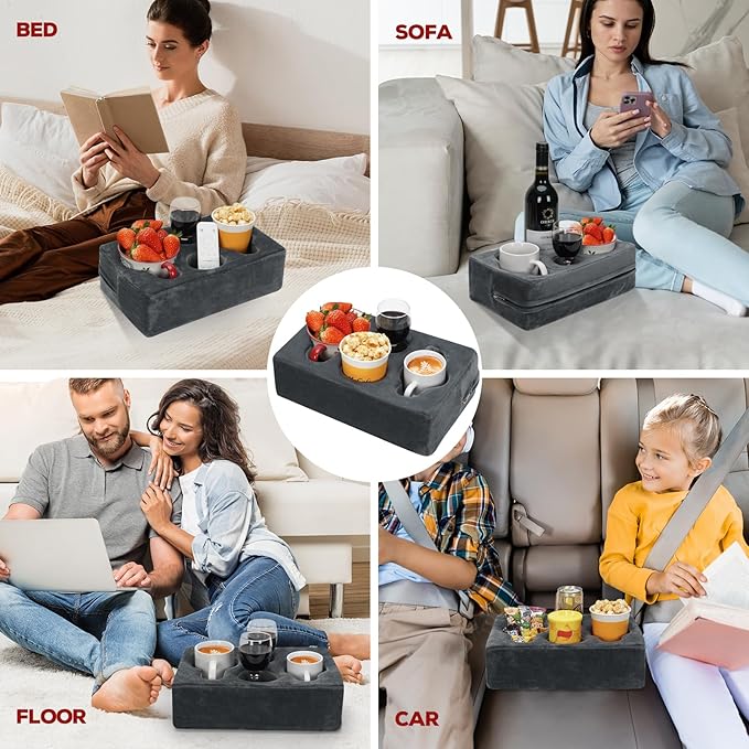 Couch Cup Holder Pillow,Couch Drink Holder,Octagon Couch Caddy for Coffee Cup,Phone,Remote,Couch Cup Holder Tray for Bed,Car,Sofa,Table-NeatNest