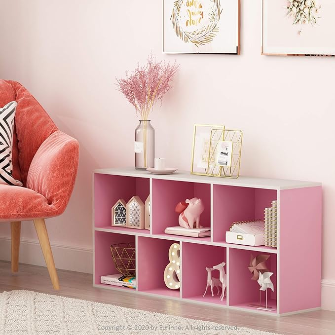 Furinno 7-Cube Reversible Open Shelf, White/Pink 11048WH/PI-NeatNest