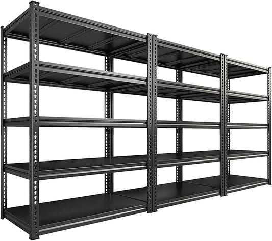 REIBII 72" H Garage Shelving Load 2500 LBS, Heavy Duty Storage Shelves, 5-Tier Adjustable Garage Shelves for Warehouse, Basement, 72" H x36 W x18 D, Black, 3 Pack-NeatNest