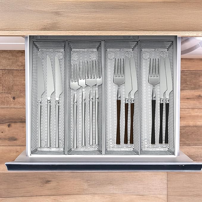 6 Pack Silverware Organizer, Mesh Small Utensil Drawer Organizer Silverware Holder for Kitchen Drawer, Metal Narrow Cutlery Drawer Organizer for Flatware, Knives, Spoons Storage 3x9x2 Inch-NeatNest