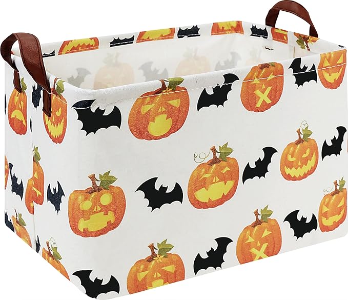 CLOCOR Rectangular Storage Basket,Collapsible Fabric Storage Container,Waterproof Toy Bin with Handles,Gift Basket(Pumpkin Halloween)-NeatNest