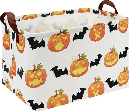CLOCOR Rectangular Storage Basket,Collapsible Fabric Storage Container,Waterproof Toy Bin with Handles,Gift Basket(Pumpkin Halloween)-NeatNest