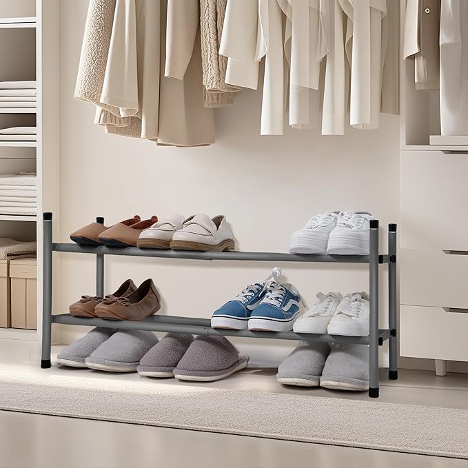 STORAGE MANIAC Expandable Shoe Rack, 4 Pairs Stackable Small Shoe Rack, Metal Adjustable Shoes Organizer for Closet, Entryway, Hallway, Garage, Front Door, Shoes Shelves, Black 1 Tier-NeatNest