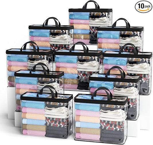10PACK Clear Zippered Storage Bag for Clothes, 22L Clear Storage Bags, and Blanket Storage Bags for Bedding, Linen, Blankets, Comforters, Clothing & Toys (Black)-NeatNest