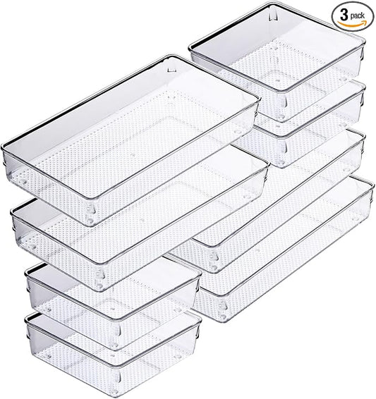 ihomecooker 3 Pack Clear Plastic Drawer Organizer Tray Cutlery Utensil Makeups Drawer Silverware Organizers 12" X 6"… (8P(6x6+6x12))-NeatNest