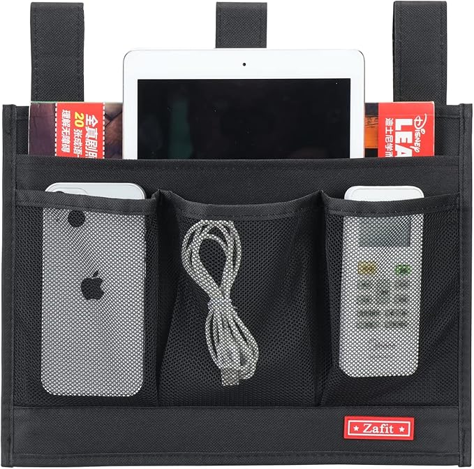 Hanging Bedside Caddy, Bedside Storage Organizer for Magazine, Phone, Remote control (Classic4 Pockets-Black)-NeatNest
