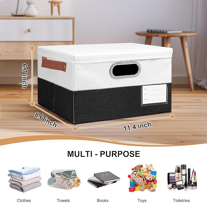 Foldable Fabric Storage Boxes with Lids, Collapsible Versatile Bins Baskets Cubes with Handles for Easy Organization in Closet, Living Room, and Bedroom (Black & White, 3PCS/11.4*8.6*6.7in)-NeatNest