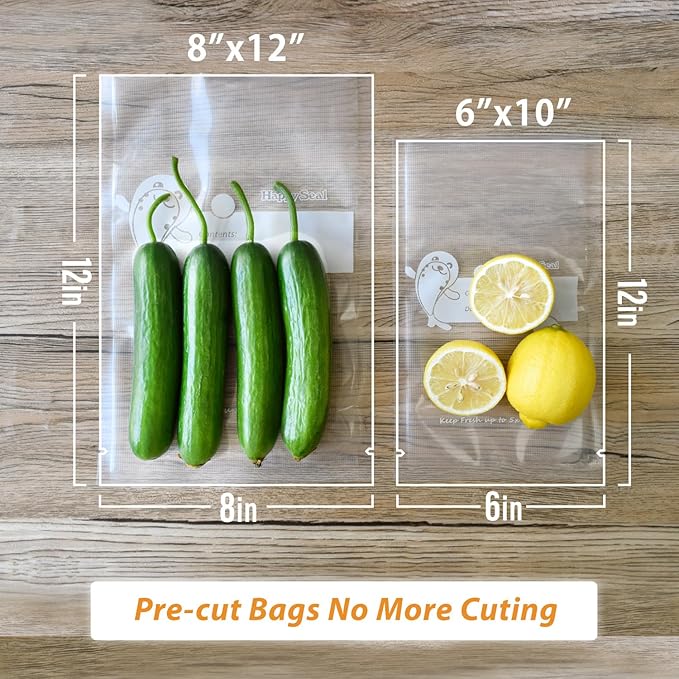 Happy Seal Vacuum Sealer Bags 8" x 12" 100 Quart Size for Food, Pre-cut Food Saver Airtight Vac Storage, Meal Prep or Sous Vide, Commercial Grade Vacuum Seal Freezer Bags-NeatNest