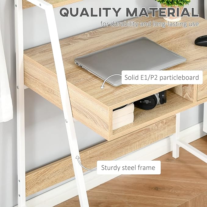 HOMCOM Home Office Desk, Computer Desk with A Frame for Small Spaces, Writing Table with Drawer and Storage Shelves, Natural-NeatNest