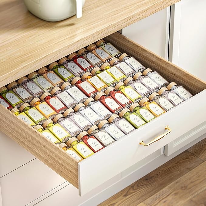 2-Tier Spice Drawer Organizer 4 Pack, Expandable from 11" to 22" Clear Acrylic Spice Rack for Drawer, Kitchen Spice Organization, Seasoning Organizer Holds Up to 48 Jars(Jars Not Included)-NeatNest