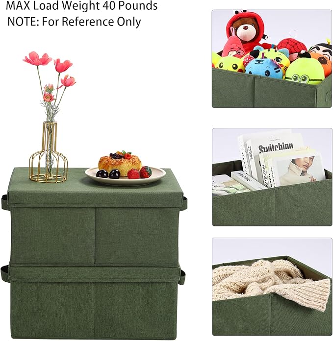 HOONEX Storage Bins with Lids for Organizing, Pack of 2, Storage Boxes with 2 Carrying Handles and Sturdy Heavy Cardboard, 16.5" L x 11.8" W x 7.5" H for Shoes, Books, Clothes, Olive-NeatNest