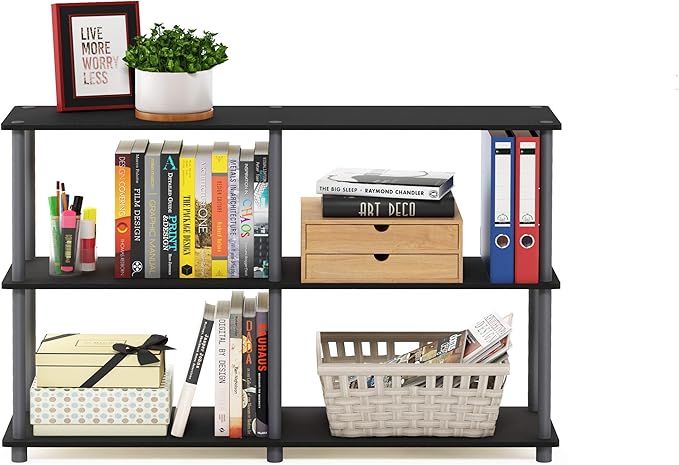 Furinno Turn-N-Tube 3-Tier Double Size Storage Display Rack, Black/Grey