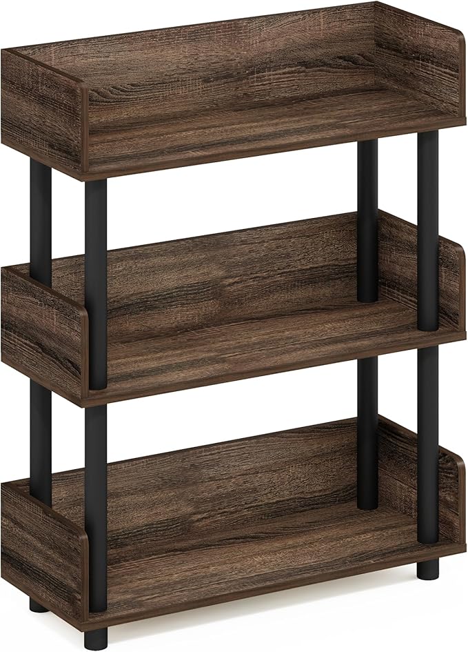 Furinno Turn-N-Tube 3-Tier Freestanding Multipurposes Display Rack, Bookshelf, Walnut-NeatNest