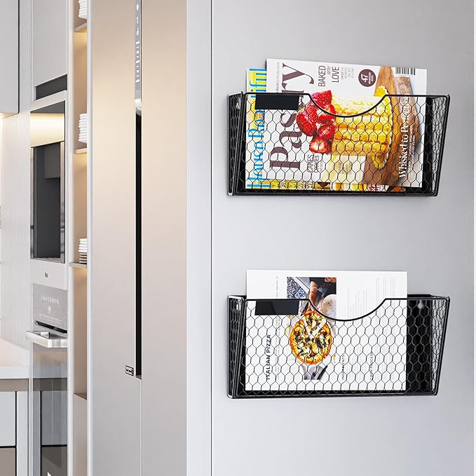 1-Tier Magnetic File Holder for File Cabinets, Refrigerator, Whiteboard, Magnetic Paper Holder, Magnetic Mail Holder, Black Magnetic Folder Holder