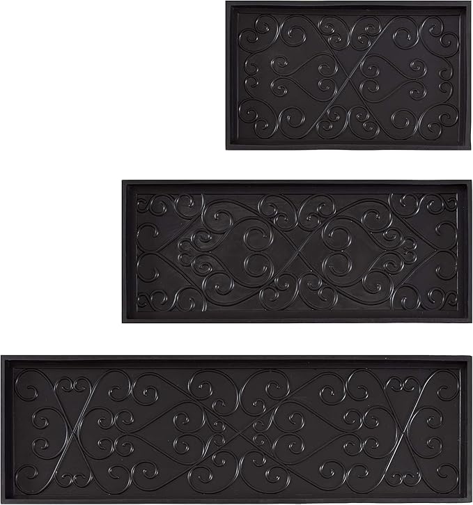Anji Mountain AMB0BT4F-010 Black Rubber Boot/Shoe Tray with Coir, Fits 4 Pair (46.5" Wide), Blue & Ivory Insert