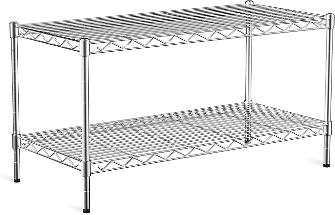 2-Tier Heavy Duty Shelving Unit,36" Wx18 Dx19.5H,Wire Shelf Rack with Lockable Wheels,Height Adjustable Metal Storage Shelves Organizer for Living Room,Garage,Kitchen,Office,Laundry,Pantry