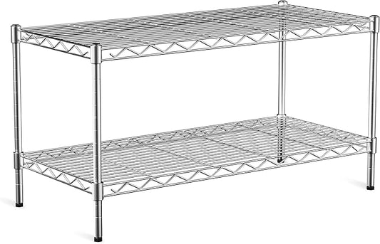 2-Tier Heavy Duty Shelving Unit,36" Wx18 Dx19.5H,Wire Shelf Rack with Lockable Wheels,Height Adjustable Metal Storage Shelves Organizer for Living Room,Garage,Kitchen,Office,Laundry,Pantry