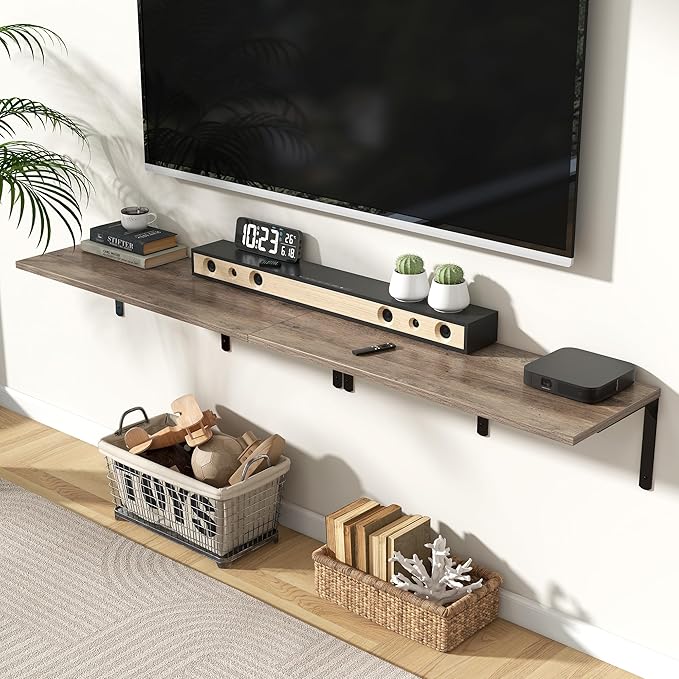 Fun Memories Floating Shelves for Wall, 12 Inch Deep Floating Shelves Set of 2, Wall Mounted Shelf with Metal Brackets, Rustic Wood Wide Shelf for Bathroom, Kitchen and Living Room, Grey, 36W x 12D-NeatNest