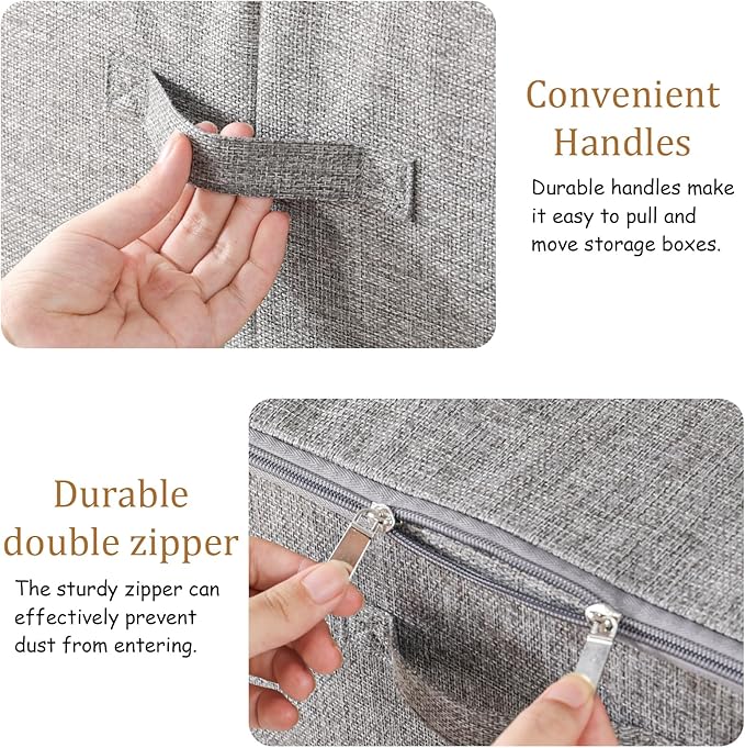 Blanket Bags with Lid, Foldable Underbed Storage Bins, Home Basket Container for Organizing Clothes, Shoes, Pillows, 14.9x10.2x5.9Inches, Grey, 2 Pack-NeatNest