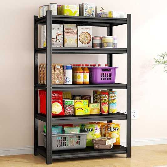 5 Tier Black Storage Shelves Metal Shelving Unit Kitchen Storage Utility Shelf Renter Shelves Estantes para Cocina Shelf Organizer for Bedroom Garage Basement Pantry Commercial Warehouse Industrial
