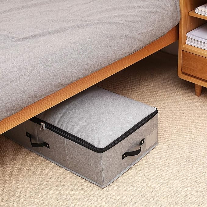 AMJ Under Bed Storage Organizer, Set of 3, Underbed Closet Storage Solution for Closet Organizers Storage Containers with Durable Handles Thick Fabric, Breathable, Linen Dark Gray-NeatNest