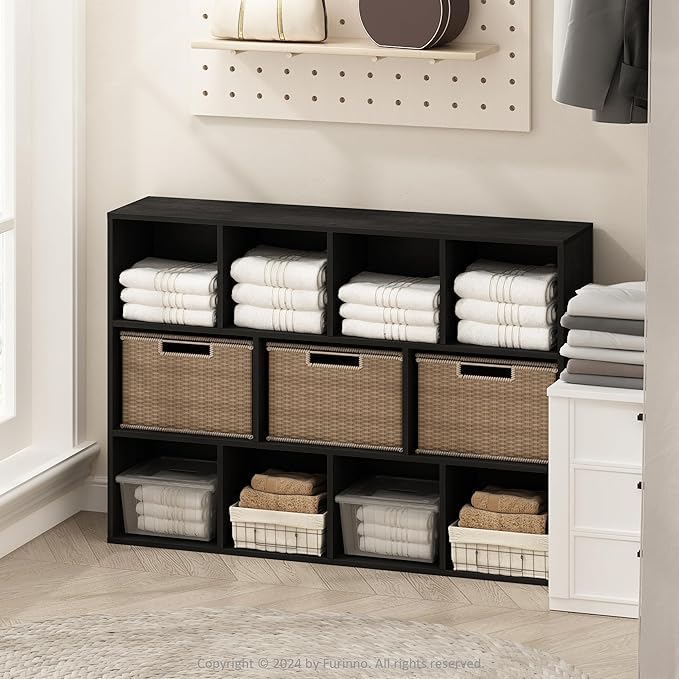 Furinno Reed 11-Cube Open Shelf Multipurpose Closet & Clothing Storage, Storage Organizer, Blackwood-NeatNest