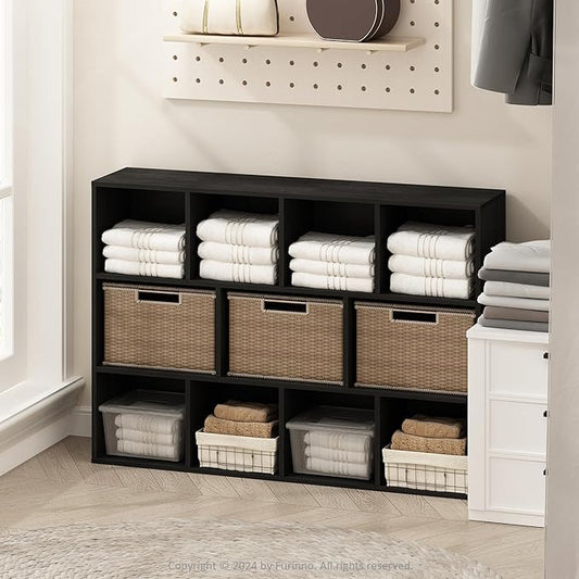 Furinno Reed 11-Cube Open Shelf Multipurpose Closet & Clothing Storage, Storage Organizer, Blackwood-NeatNest