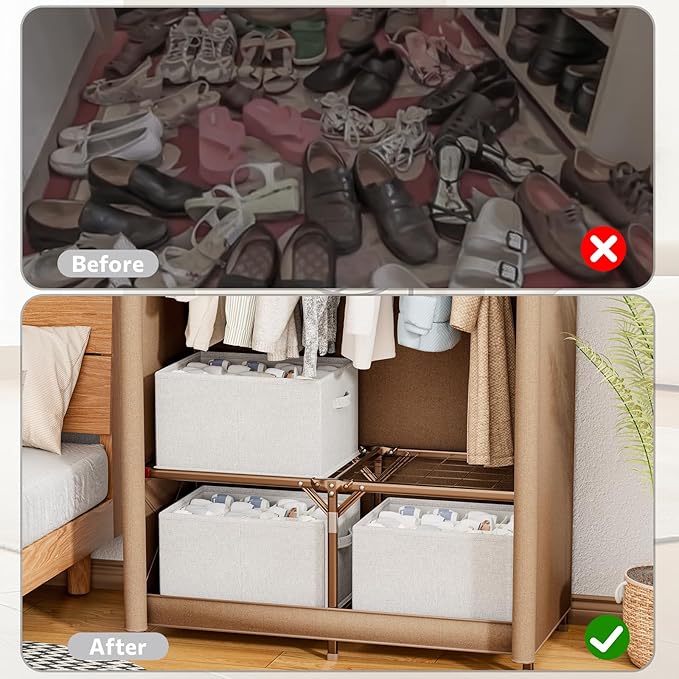 2 Pack Shoe Organizer For Closet, Fits 16-32 Pairs Fabric Shoe Storage Bins Large Shoe Box Storage Containers with Bottom Support For Shoes Space Saving Shoes Holder (Light Grey)-NeatNest