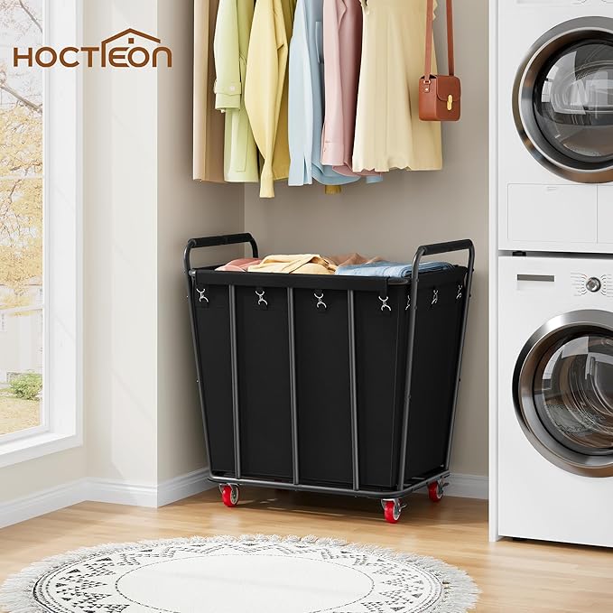 Hoctieon Large Laundry Cart with Wheels, 400L Heavy Duty Laundry Basket Organizer, Rolling Hamper Sorter for Clothes Storage, Industrial Dirty Clothes Hamper for Home & Hotel, Black-NeatNest