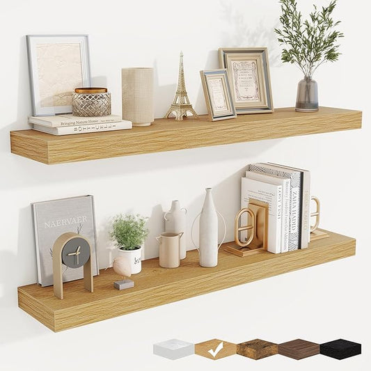 fuqing Floating Shelves for Wall, Bathroom Shelf Wall Mounted for Storage, Shelves with Invisible Bracket for Bedroom, Kitchen, Living Room, Farmhouse Small Book Shelf, 40 Inch Set of 2, Oak-NeatNest