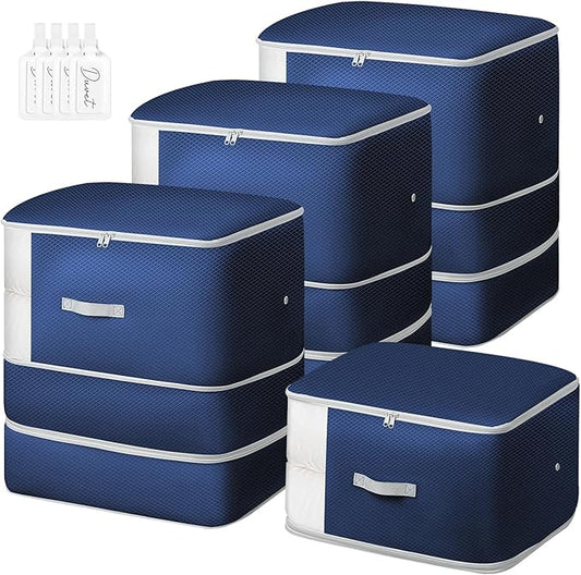Comforter Storage Bag - 130L Blanket Storage Bags 3-Layer Ultra Space Saving Self Compression Organizer, Washable Compression Bags for Storage Comforter Blanket, 4-Pack, Navy Blue-NeatNest