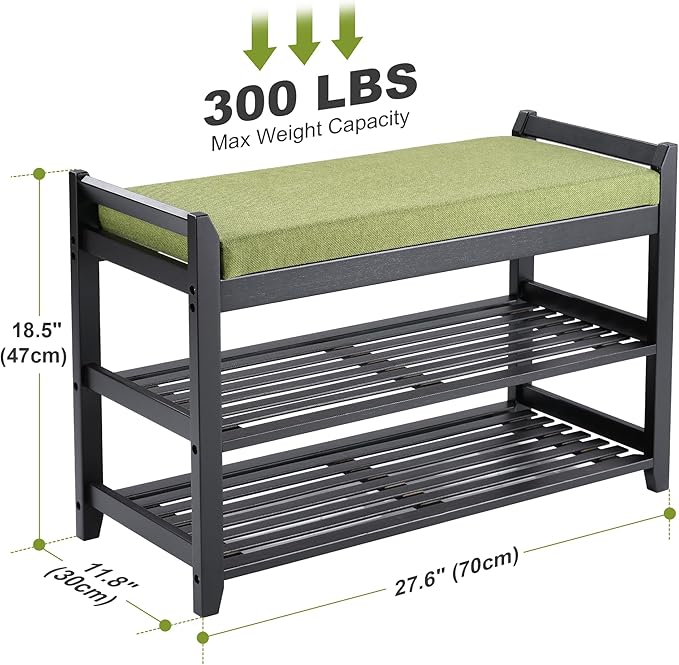 Shoe Rack Bench with Storage 27.6 in, Black Shoe Storage Bench with Cushion for Entryway, Hallway, Bedroom, Living Room-NeatNest