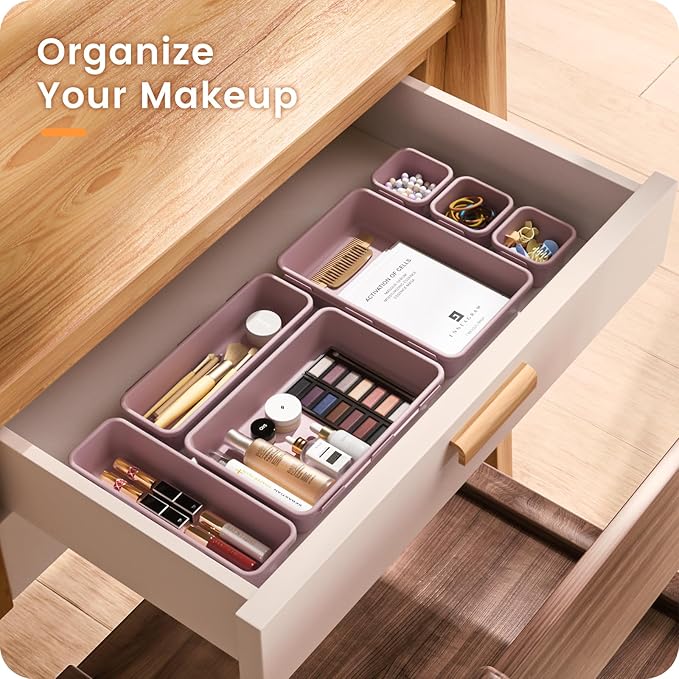 A-LuGei 【𝟮𝟮𝗣𝗖𝗦】 Plastic Lilac Desk Drawer Organizer, Bathroom Organizers and Storage, Makeup Organizer, Organization and Storage Bin Container for Vanity Office Utensils Tool Pantry Cosmetic-NeatNest