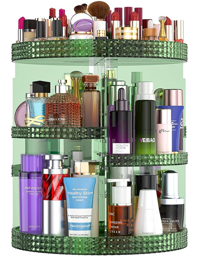 360 Degree Rotating Makeup Organizer for Vanity, Large Capacity Beauty Organizer, Adjustable DIY 7 Layers Perfume Organizer, Skincare Organizers Fits Cosmetics and Accessories(Emerald Green)-NeatNest