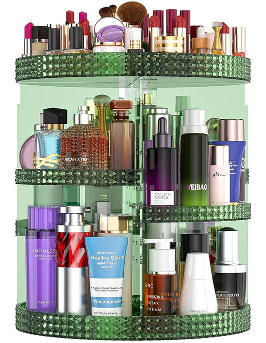 360 Degree Rotating Makeup Organizer for Vanity, Large Capacity Beauty Organizer, Adjustable DIY 7 Layers Perfume Organizer, Skincare Organizers Fits Cosmetics and Accessories(Emerald Green)-NeatNest