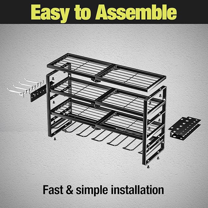 4 Layer Power Tool Organizer Wall Mount, Battery Tools Holder with Charging Station Shelf, Cordless Drill Hanger Storage Rack for Garage Organization, Workshop, Pegboard - 24 Inch 6 Slots