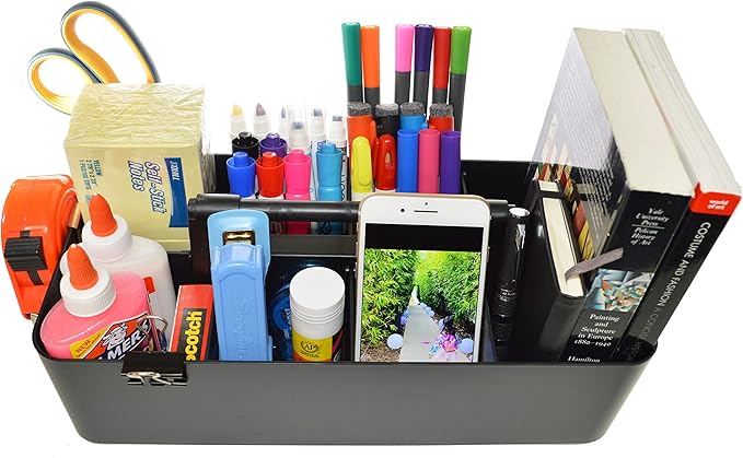 8 Compartments DIY Dividers,Large Portable Caddy, Multi Purpose,Stackable, Modern Solution for School, office, Desktop Endless use of your Choice -MADE IN USA (Black)-NeatNest